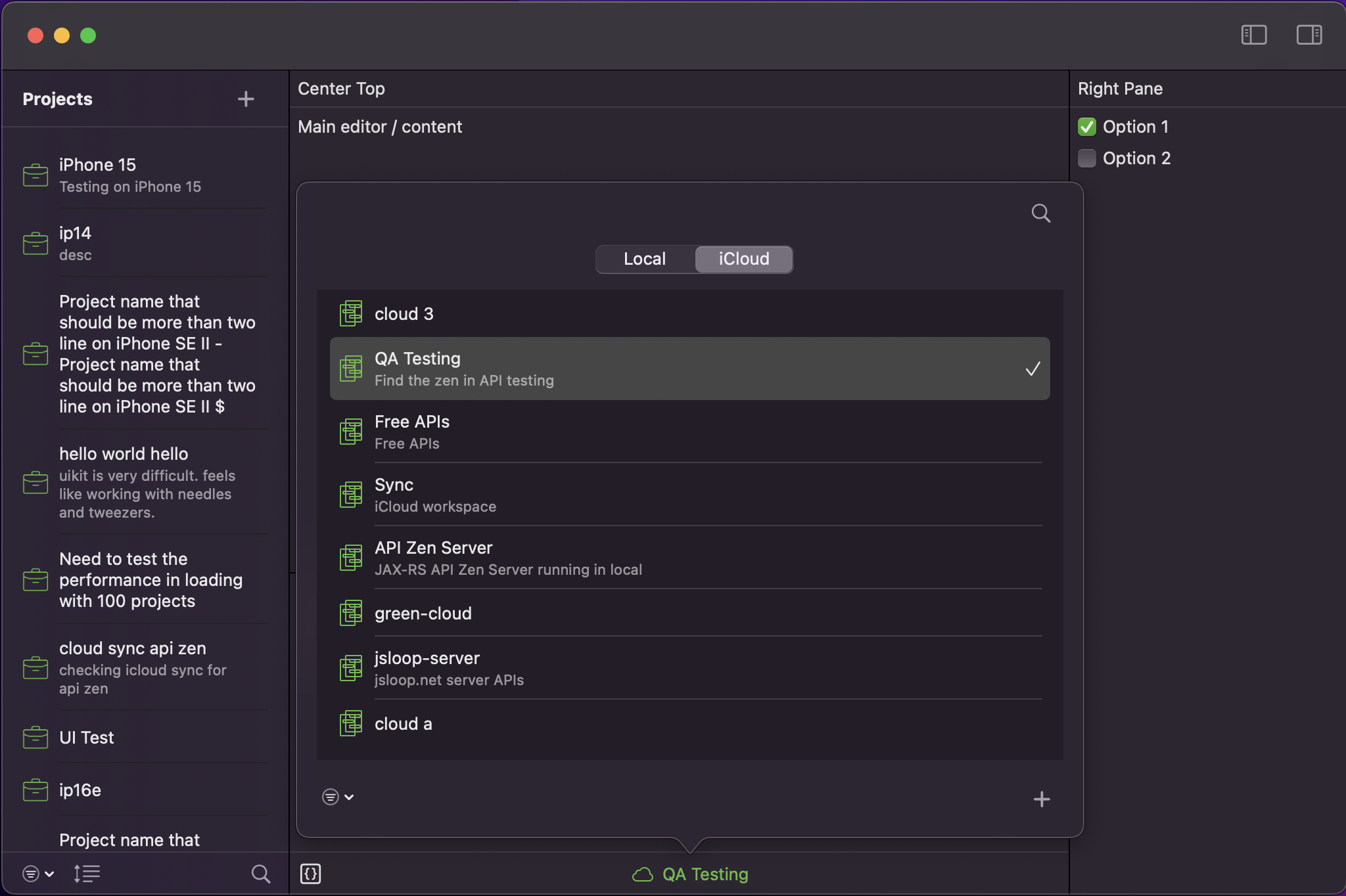 Workspace management popup